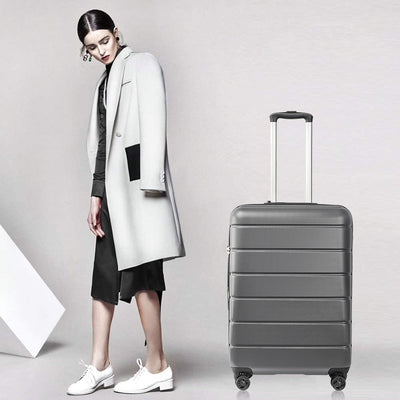 Carry on Luggage Set, 3pcs 20''/24''/28'' Fashion Lightweight Suitcase Travel Sets for Women, 3-in-1 Portable Trolley Case with Telescoping Handle, Outdoor Hardside Luggage Set, Grey, S9351