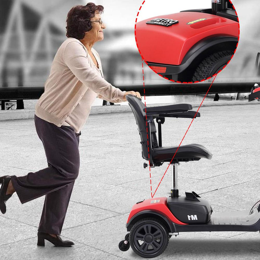 Segmart® Collapsible Electric Scooter, Heavy Duty Handicap Electric Mobility Scooter with 4 Wheel, Sliding Swivel Seat with Flip-Up Armrests for Senior Handicapped, Easy Assembly, 265 lbs, Lite Red, SS5682