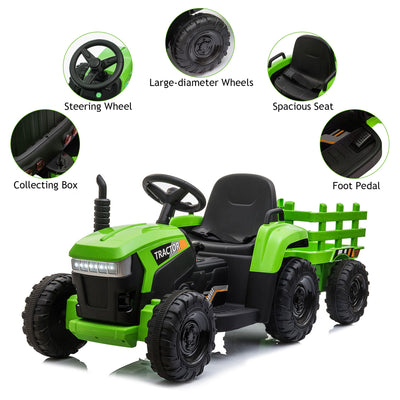 Power Tries Kids Ride on Car Toy, SEGMART 12V Ride-On Agricultural Vehicle with Trailer, Boys & Girls Kid Tractor with Charger, 2 Speeds, Music, Birthday Gift for 1-5 Boys & Girls, Red, SS026