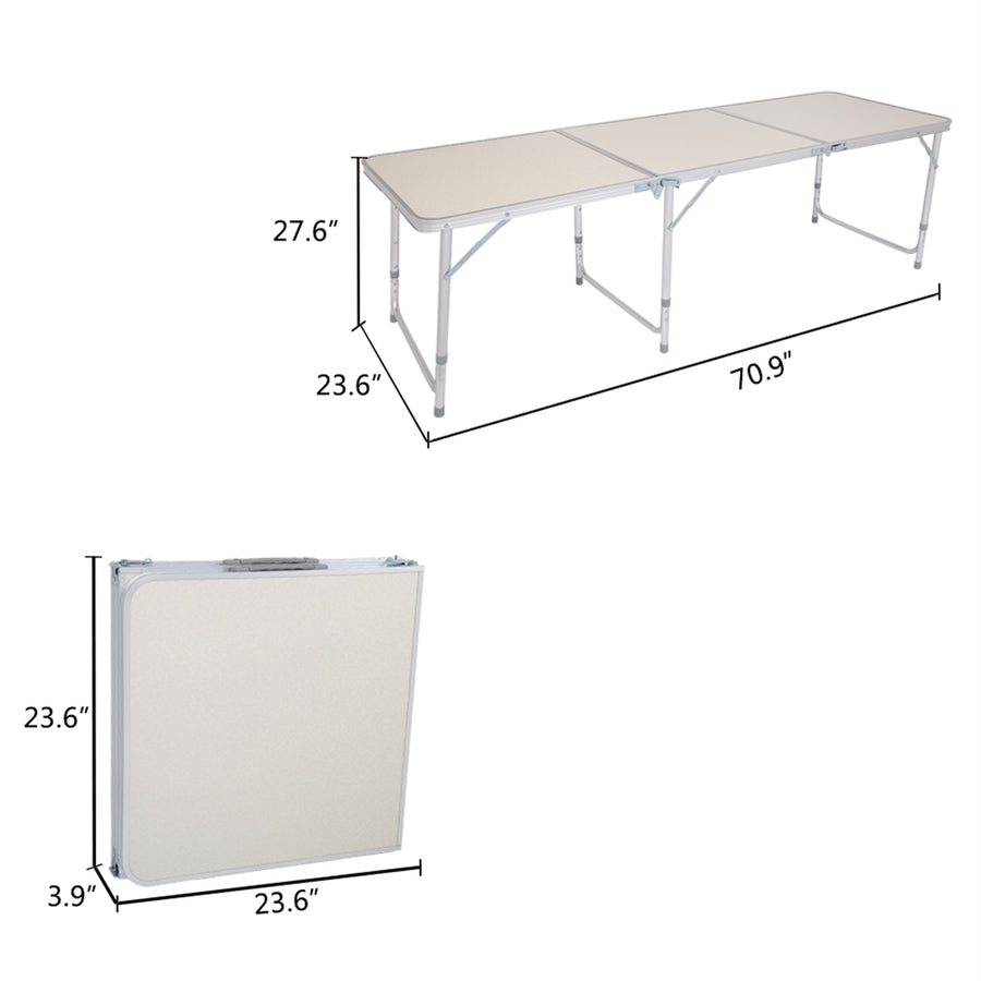 6FT Aluminum Alloy Folding Table, Indoor Outdoor Portable Foldable Plastic Dining Table, Lightweight Rectangular Table with Adjustable Height & Carrying Handle for Party Picnic Beach Camping, B10