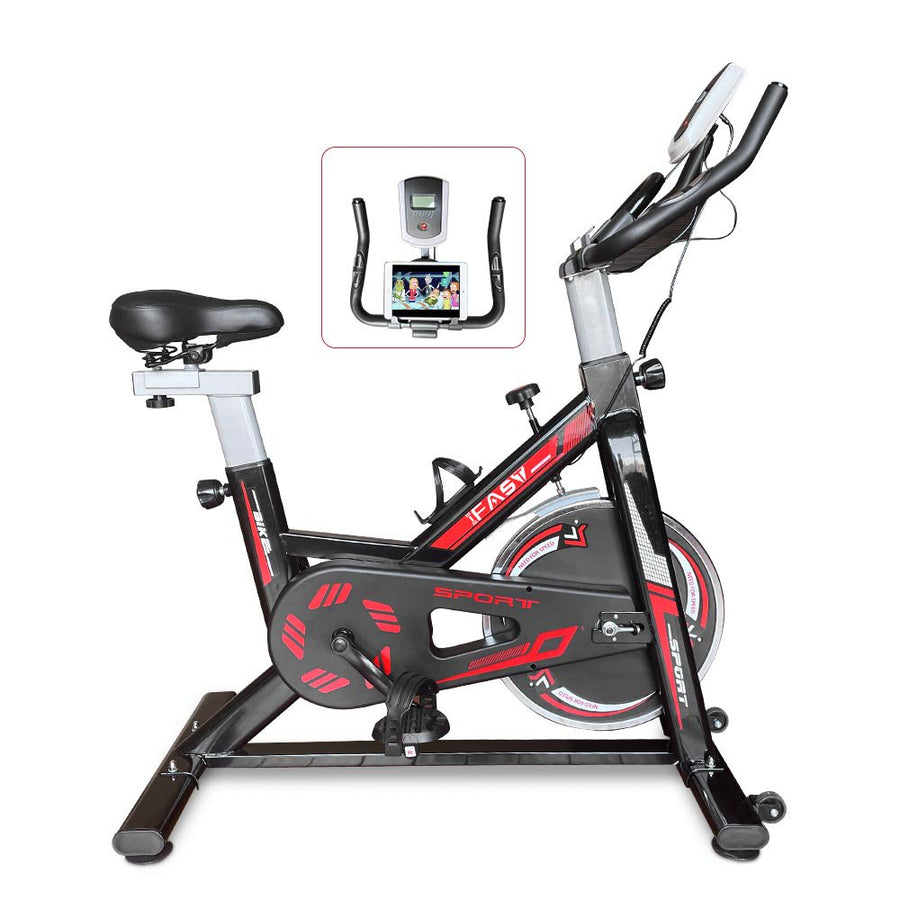 Indoor Cycling Bike, Professional Stationary Exercise Bike with LCD monitor, Bottle Holder, Smooth Belt Drive Cycling Bike, Adjustable Seat Bicycle Stationary Bike for Home Cardio Gym Workout, L5885
