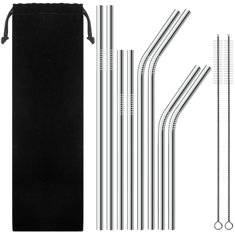 Reusable Straws, Stainless Steel Tumbler Set of 8, 2 Cleaning Brushes