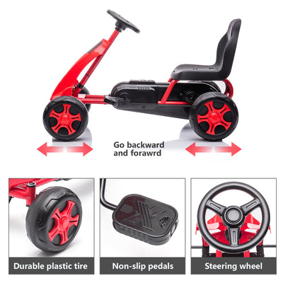 Red Go Kart, Powered Ride On Pedal Go Kart, Kids' Pedal Cars for Outdoor, Racer Pedal Car with Anti-slip Tires, Racer Bicycle with Adjustable Seat for Boys & Girls, L2530