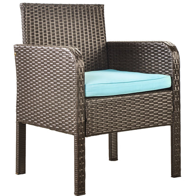 4 Piece Wicker Patio Set, Outdoor Patio Furniture Sets with Glass Dining Table, Loveseat & 2 Cushioned Chairs, Modern Conversation Sets with Coffee Table for Backyard, Porch, Garden, Poolside, L4636