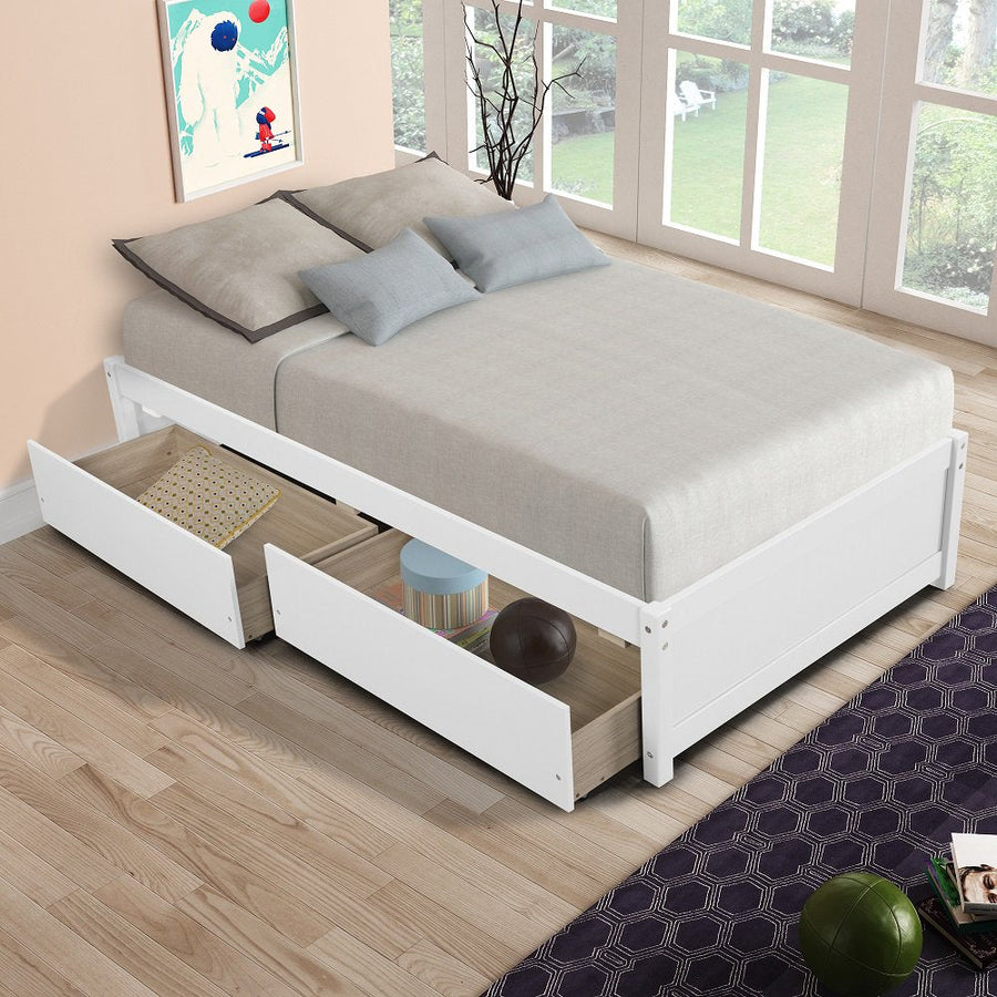 SEGMART Wooden Twin Size Bed Frame with Storage, L
