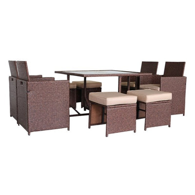 Patio Dining Sets Clearance, 9 Piece Patio Furniture Sets with 4 PE Wicker Chairs, 4 Ottomans, Glass Table, All-Weather Outdoor Patio Dining Conversation Set with Cushions for Backyard, Lawn, Garden