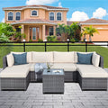 SEGMART 7 Piece Outdoor Bistro Wicker Sectional Conversation Sets, 2 Ottomans for Living Room, Porch, Backyard, 330lbs, S8354