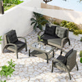 4-Piece Outdoor Patio Furniture Sets, SEGMART Outdoor Deck Wicker Chair Conversation Set with Soft Cushion, Loveseat and 2 Single Chairs Set for Porch Garden Poolside Balcony, Black, S1840