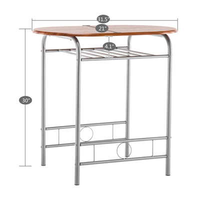 3 Piece Breakfast Set, Modern Dining Table Set, Durable Metal Frame and Wood Tabletop Kitchen Table and Chairs for 2, Dining Set Round Kitchen Table with Wine Bottle Rack, Steel Tube, Brown