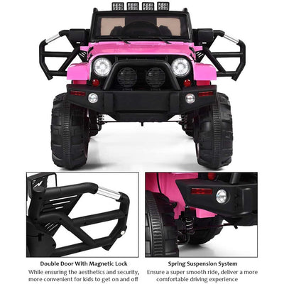 Kids Ride on Cars, 12V Electric Vehicles with Remote Control, Motorized Vehicles Ride on Car W/Lights, Spring Suspension, MP3 Player, Pink Battery-Powered Ride on Toys for Girls,LLL1803