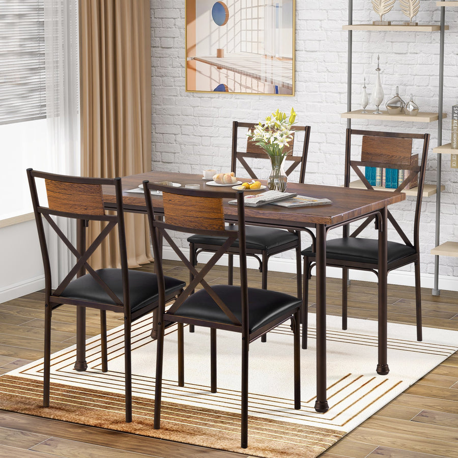 Industrial Style Dining Table Set, Durable Metal Construction MDF Wooden Kitchen Sets for 4 Persons, Modern Rectangular Table with 4 Chairs for Dining Room, Pub and Bistro, B481