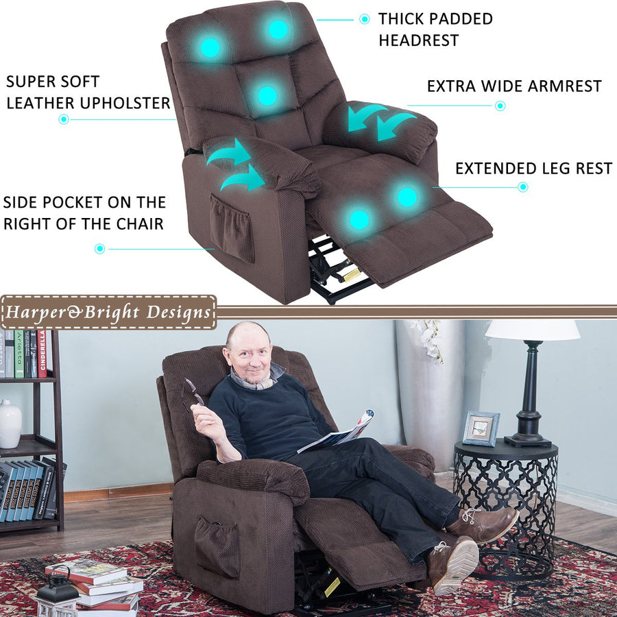 Clearance!Power Lift Recliner Chair for Elderly, High-Grade Upholstered Fabric Massage Sofa Lounge Chair with Remote Control, Heavy Duty & Safety Motion Reclining Mechanism Living Room Furniture,Brown, L