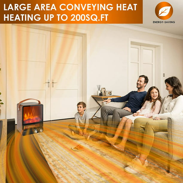 Space Heater with Handle, 1500W/750W Portable Electric Fireplace Heaters with Thermostat, Small Space Heater with Realistic Flame for Office, Overheat and Tip-Over Protection, 2 Heat Settings, LL571
