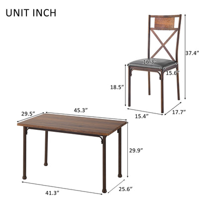 5 Pieces Dining Set, Industrial Style Dining Table Set with 4 Upholstered Chairs, Metal Frame and Wood Top Table Kitchen Furniture Set for Dining Room, B480