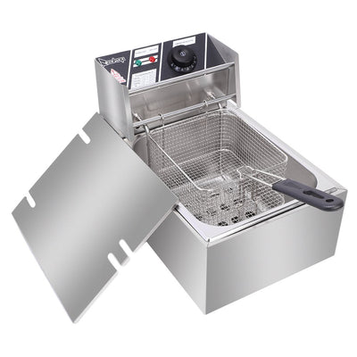 Deep Fryer Electric Deep Fryer with Basket and Lid, Large Capacity Deep Fryer Donut Deep Fryer, SEGMART Commercial Deep Fryer Stainless Steel Deep Fryer for Kitchen/Home Use, 6.3QT/6L/2500W, H622