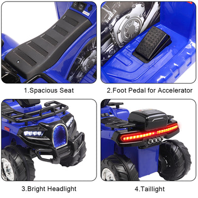 6V Electric Kids Ride-On Car ATV, Electric 4-Wheeler ATV Quad, Single Drive Ride on Car Toy with LED Lights, Music Board, Horn, Motorized Cars for 3-5 Years Kids, K2271