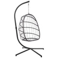 Wicker Hanging Egg Chair with Stand and Cushion, Outdoor Swing Egg-Shaped Chair w/Hanging Kits, Durable All-Weather UV Patio Rattan Lounge Chair for Bedroom, Patio, Deck, Yard, Garden, 350lbs, S422