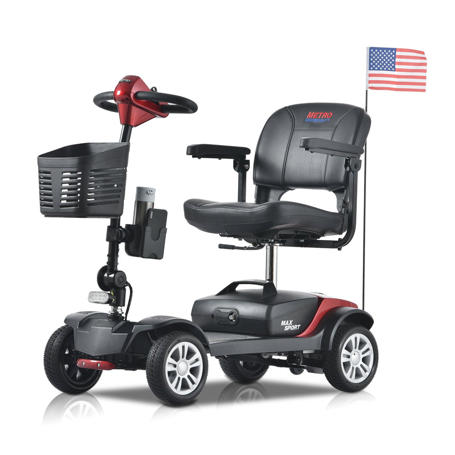Mobility Scooters for Seniors, 2 in 1 Cup & Phone Holder Electric Scooters with 4 Wheel, Compact Motorized Scooter with Headlights, Outdoor Outdoor Compact Scooter With Anti-Tip wheels, Red, SS1920