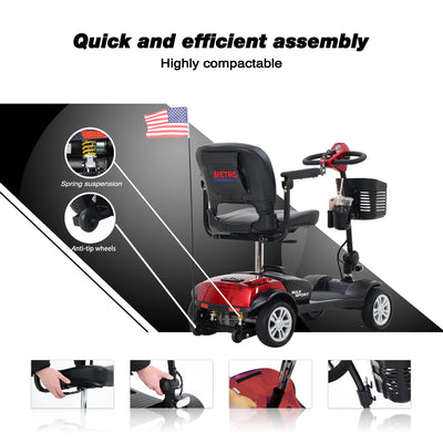 Outdoor Motorized Mobility Scooter for Senior, Heavy Duty Handicap Electric Scooters with 4 Wheel, Sliding Swivel Seat with Flip-Up Armrests, 2 in 1 Cup & Phone Holder, 300lbs, Red, SS1929