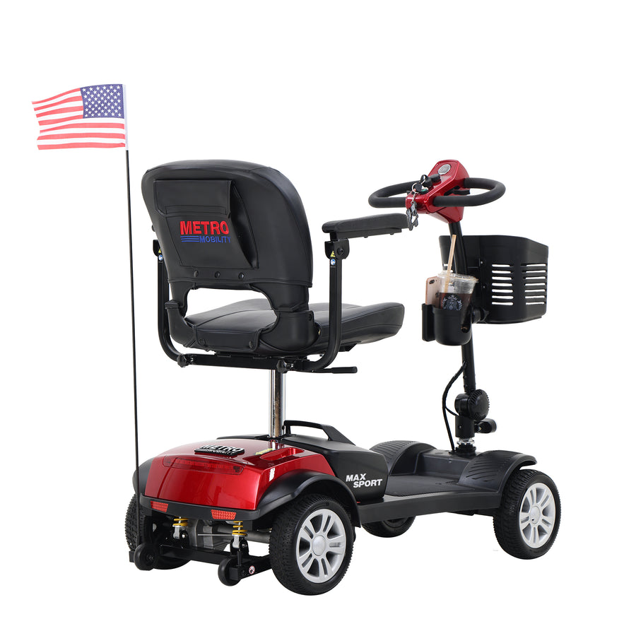 Outdoor Motorized Mobility Scooter for Senior, Heavy Duty Handicap Electric Scooters with 4 Wheel, Sliding Swivel Seat with Flip-Up Armrests, 2 in 1 Cup & Phone Holder, 300lbs, Red, SS1929