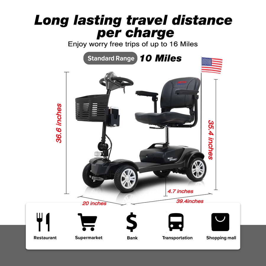 Mobility Scooters for Seniors, 2 in 1 Cup & Phone Holder Electric Scooters with 4 Wheel, Compact Motorized Scooter with Headlights, Outdoor Power Scooter With Anti-Tip wheels, Grey, SS1940