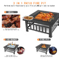 32'' Wood Burning Fire Pit, Outdoor Square Metal Fire Pit Table, Backyard Patio Garden Wood Burning Heater, BBQ, Ice Pit with Grill Rack, Poker, Fit for Party Picnic Camp