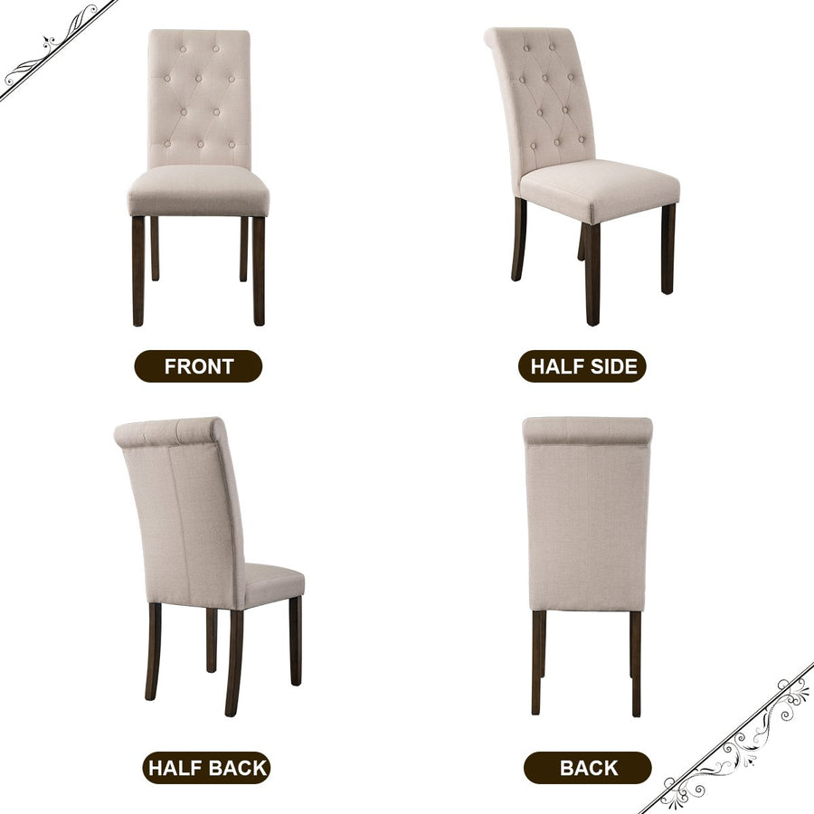 SEGMART Upholstered Dining Chairs Set of 2, Tufted High Back Padded Dining Chairs w/Solid Wood Legs, Classic Fabric Beige Linen Parsons Dining Side Chair, Beige, S12483