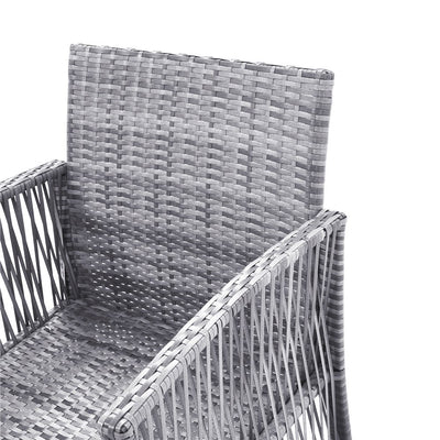 Outdoor Conversation Sets, 4 Piece Wicker Patio Set With Glass Dining Table, Loveseat & 2 Cushioned Chairs, Gray Patio Furniture Set with Coffee Table for Backyard, Porch, Garden, Poolside, L3110