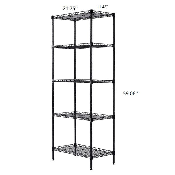 5 Tier Black Epoxy Steel Wire Shelving Unit and Storage Racks, Metal Shelves for Garage Metal Storage Shelving, Black, S10125