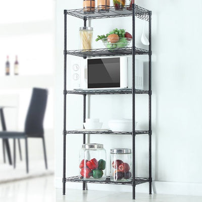 5 Tier Black Epoxy Steel Wire Shelving Unit and Storage Racks, Metal Shelves for Garage Metal Storage Shelving, Black, S10125