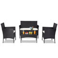 Wicker Patio Sets, 4 Piece Outdoor Conversation Set With Glass Dining Table, Loveseat & 2 Cushioned Chairs, Black Patio Furniture Sets with Coffee Table for Yard, Porch, Garden, Poolside, LL883