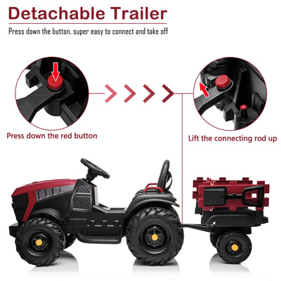Power Tries Kids Ride on Car Toy, SEGMART 12V Ride-On Agricultural Vehicle with Trailer, Boys & Girls Kid Tractor with Charger, 2 Speeds, Music, Birthday Gift for 1-5 Boys & Girls, Red, SS026