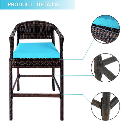 Wicker Patio Furniture Sets with Cushions, 3 Piece Outdoor Bar Bistro Set with Height Top Coffee Table, Modern Wicker Rattan Patio Furniture Set with Cushions for Backyard Garden Pool Deck, LLL1785