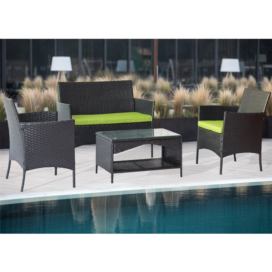 Patio Furniture Set Clearance, 4 Piece Wicker Patio Set with Glass Dining Table, Loveseat & Cushioned Wicker Chairs, Modern Rattan Outdoor Conversation Sets for Backyard, Porch, Garden, L3121
