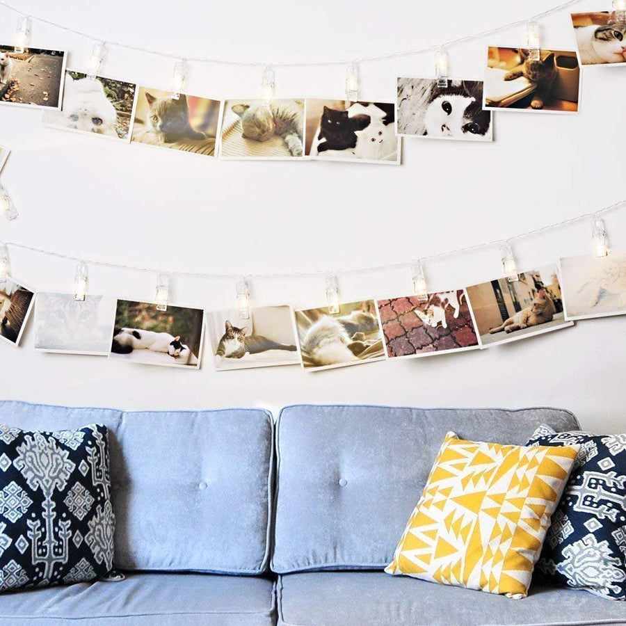 20 Photo Clip String Fairy Lights for Hanging Pictures, Cards, Artwork, Decorations - 6.5 Feet, Warm White, LED, Indoor, L