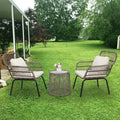 3 PCS Bistro Set, Outdoor Patio Porch Furniture Sectional Chairs with Glass Tabletop Tea Table, PE Rattan Patio Furniture Conversation Set for Lawn Pool Courtyard Garden Balcony