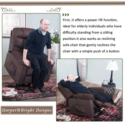 Lift Chairs for Elderly, High-Grade Upholstered Fabric Power Lift Chairs Recliners, Heavy Duty Sofa Lounge Chair with Remote, Safety Motion Reclining Mechanism Living Room Furniture, Brown, I8431