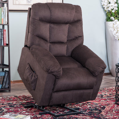 Lift Chairs for Elderly, High-Grade Upholstered Fabric Power Lift Chairs Recliners, Heavy Duty Sofa Lounge Chair with Remote, Safety Motion Reclining Mechanism Living Room Furniture, Brown, I8431