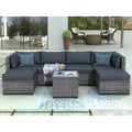 7 Piece Patio Sectional Sofa Set with 4 Rattan Wicker Chairs, 2 Ottoman, Coffee Table, All-Weather Outdoor Conversation Set with Gray Cushions for Backyard, Porch, Garden, Poolside, L5018