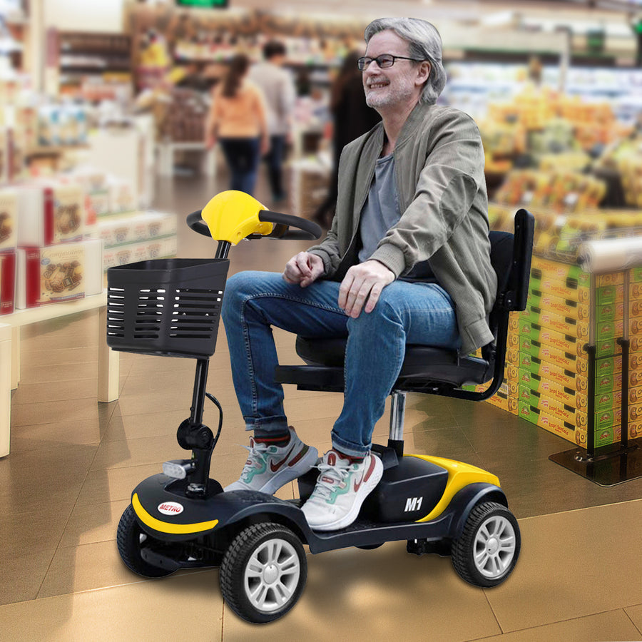 Compact Mobility Scooters for Senior, SEGMART Heavy Duty Electric Scooters with 300W Motor, Motorized Scooter with Detachable Basket, Outdoor Scooter With Anti-Tip wheel, Yellow, SS140