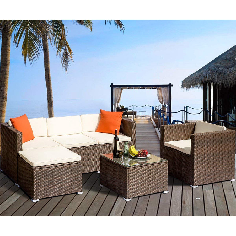 Segmart 4 Pc Outdoor Patio Sectional Set, Brown PE Wicker with Table