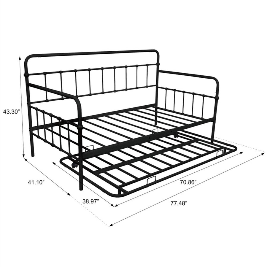 Daybed with Trundle, SEGMART Metal Daybed Frames for Twin Size, Twin Trundle Bed Frame Twin Daybed with Trundle for Kids Teens Adults Guest, Metal Trundle Bed Frame No Box Spring Needed, Black, H519