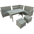 Outdoor Conversation Set, 6 Piece Patio Furniture Set with Loveseat Sofa, Ottoman, Tempered Glass Table, All-Weather Patio Rattan Dining Set with Cushions for Backyard, Porch, Garden, Pool, L4855