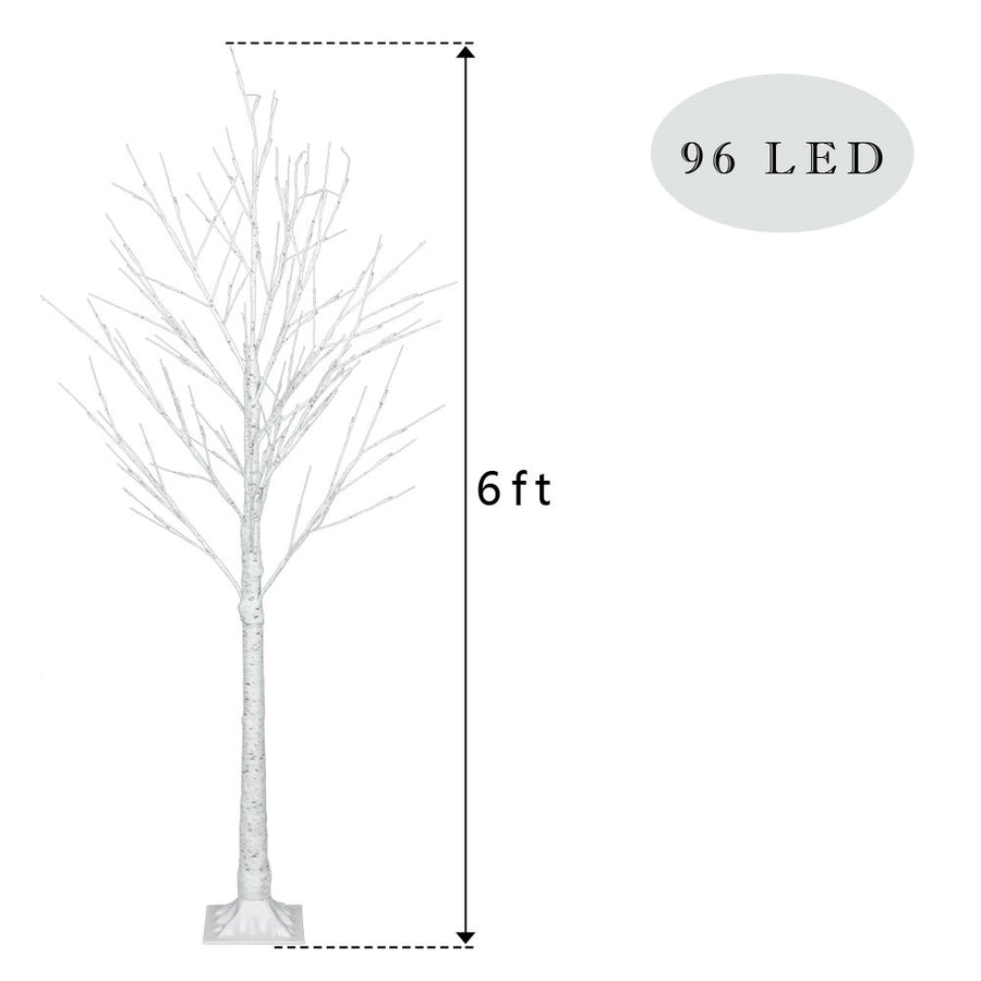 6 Feet Pre-Lit Christmas Tree with Lights, Upgraded 96 LED Birch Christmas Tree Christmas Ornament for Festival, Wedding, Party, Indoor and Outdoor Home Decoration, White, LL134