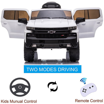 Licensed Chevrolet 12V Ride on Toys for Kids, Ride on Truck w/ Remote Control, Toddler Electric Motorized Vehicles Ride on Cars Christmas Gifts for Girls Boys, Spring Suspension, White, L