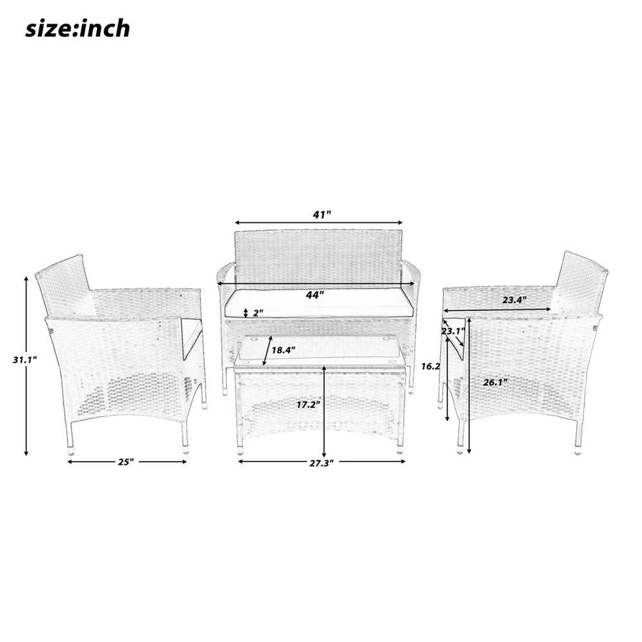 Patio Furniture Sets Clearance, 4 Piece Wicker Patio Set with Glass Dining Table, Loveseat & Cushioned Wicker Chairs, Modern Rattan Outdoor Conversation Sets for Backyard, Porch, Garden, LLL1722