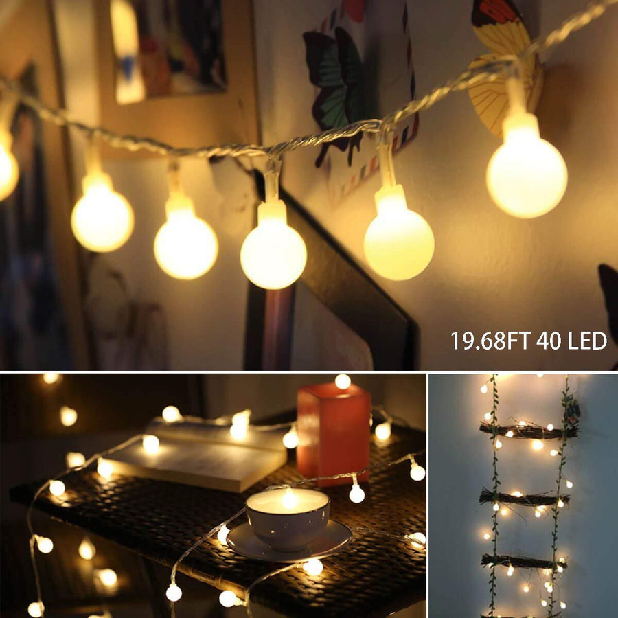 LED String Lights, 19.68FT 40LED Ball String Lights Indoor/Outdoor Decorative Light with Remote Control, Globe Christmas Starry Fairy String Lights for Bedroom, Kids Room, Dorm, Garden, Party, I0967