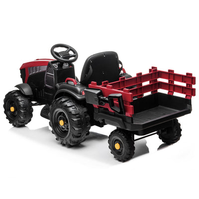 Power Tries Kids Ride on Car Toy, SEGMART 12V Ride-On Agricultural Vehicle with Trailer, Boys & Girls Kid Tractor with Charger, 2 Speeds, Music, Birthday Gift for 1-5 Boys & Girls, Red, SS026