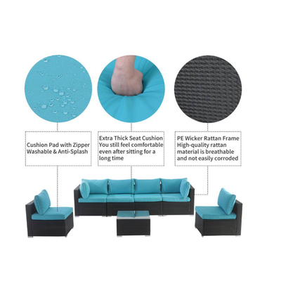 Clearance! 7 Piece Patio Furniture Set, 6 Rattan Wicker Chairs with Glass Dining Table, All-Weather Outdoor Conversation Set with Cushions for Backyard, Porch, Garden, Poolside, L4484