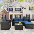 Outdoor Conversation Sets, 5 Piece Patio Furniture Sets with 3-Seater Sofa, Ottoman, Coffee Table, Armchair, Outdoor Patio Sectional Sofa Set with Cushions for Backyard, Porch, Garden, LLL1386